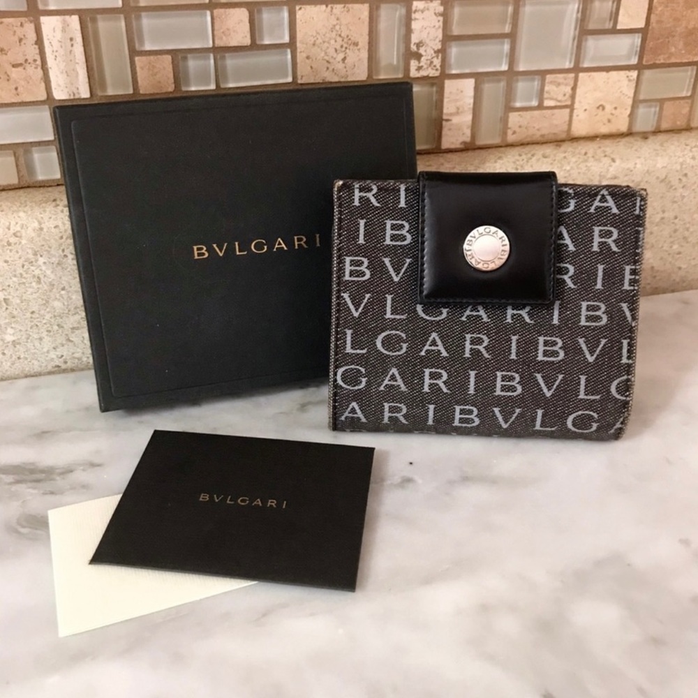 Auth. Bvlgari Bulgari Dark Denim Compact Wallet